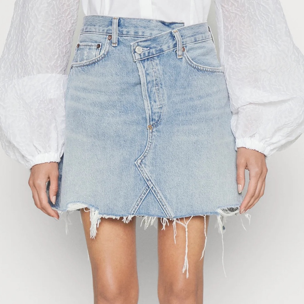 AGOLDE cross-cross waist denim skirt